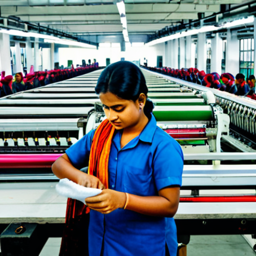 Modern Textile Factory in Bangladesh**

"A bright, modern textile factory in Bangladesh, filled with advanced machinery and skilled workers, fully clothed in appropriate attire, focused on quality production, safe for work, perfect anatomy, natural proportions, professional setting, high quality."

**